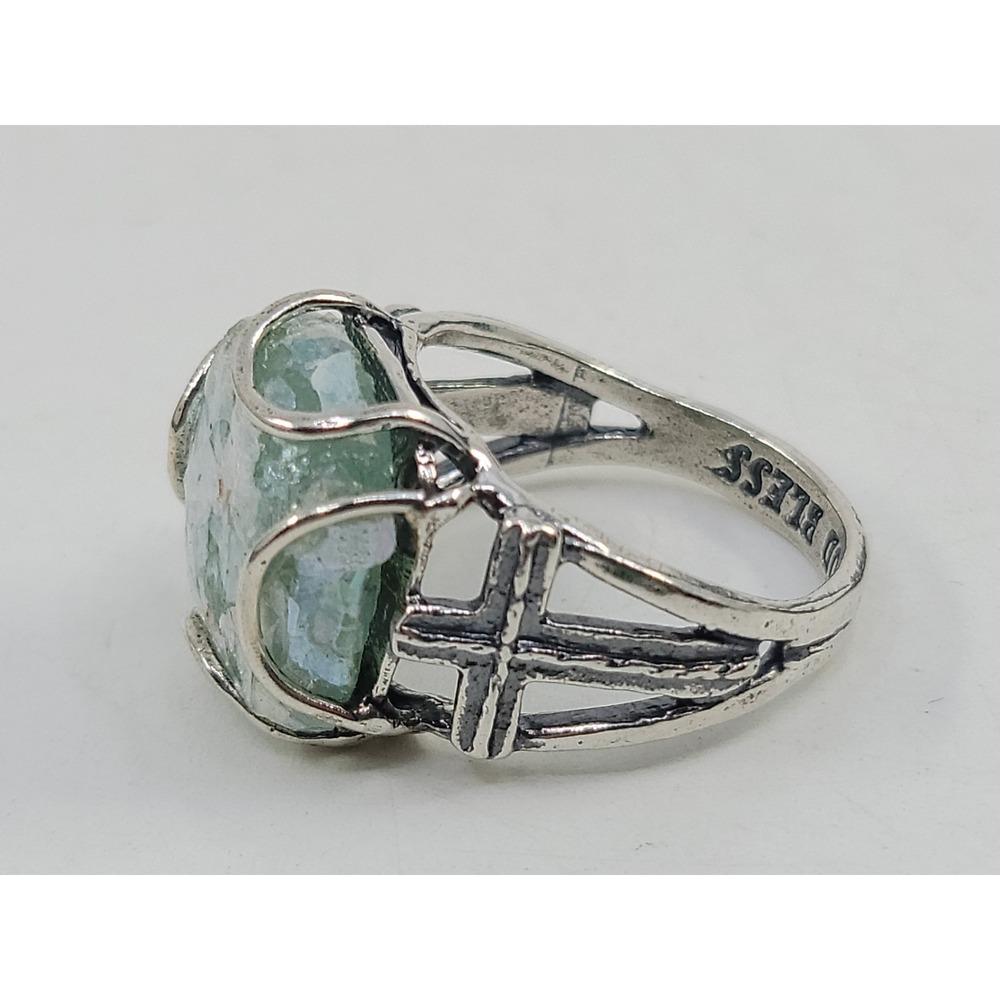 Roman Glass Sterling Silver 925 Hallmarked Womens Ring Size 8 God Bless In Band - Picture 2 of 7